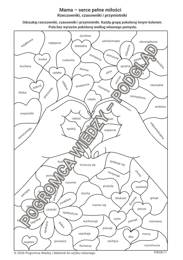 Mama - serce pełne miłości - karta pracy + klucz odpowiedzi