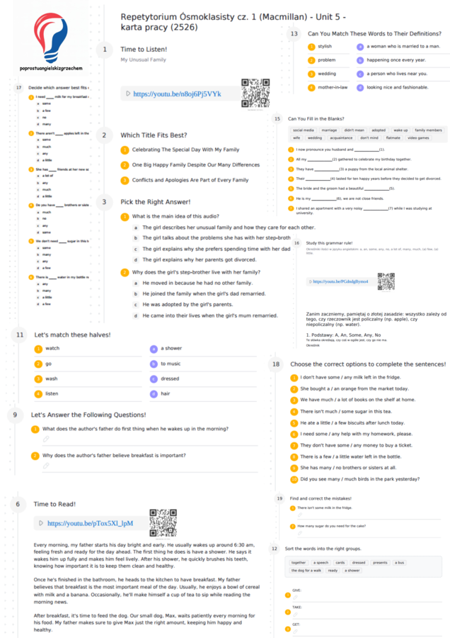 Repetytorium Ósmoklasisty cz. 1 (Macmillan) - Unit 5 - karta pracy (2526)