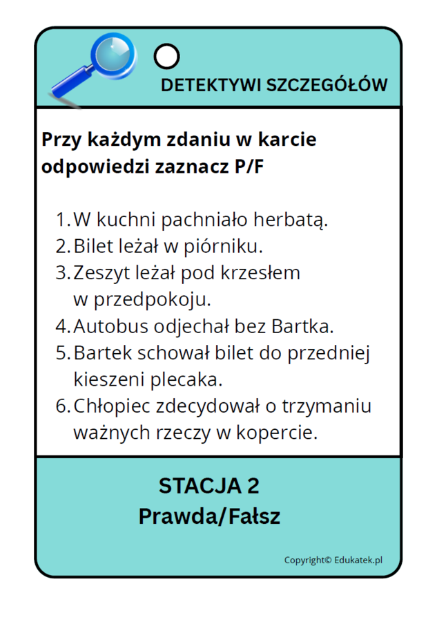 Detektywi szczegółów – stacje zadaniowe do czytania ze zrozumieniem