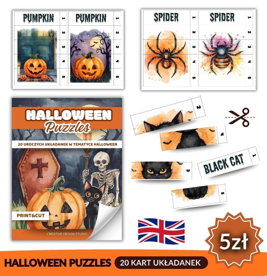 📚🍂 Puzzle w Tematyce Halloween dla Najmłodszych w języku angielskim🍂📚🇬🇧