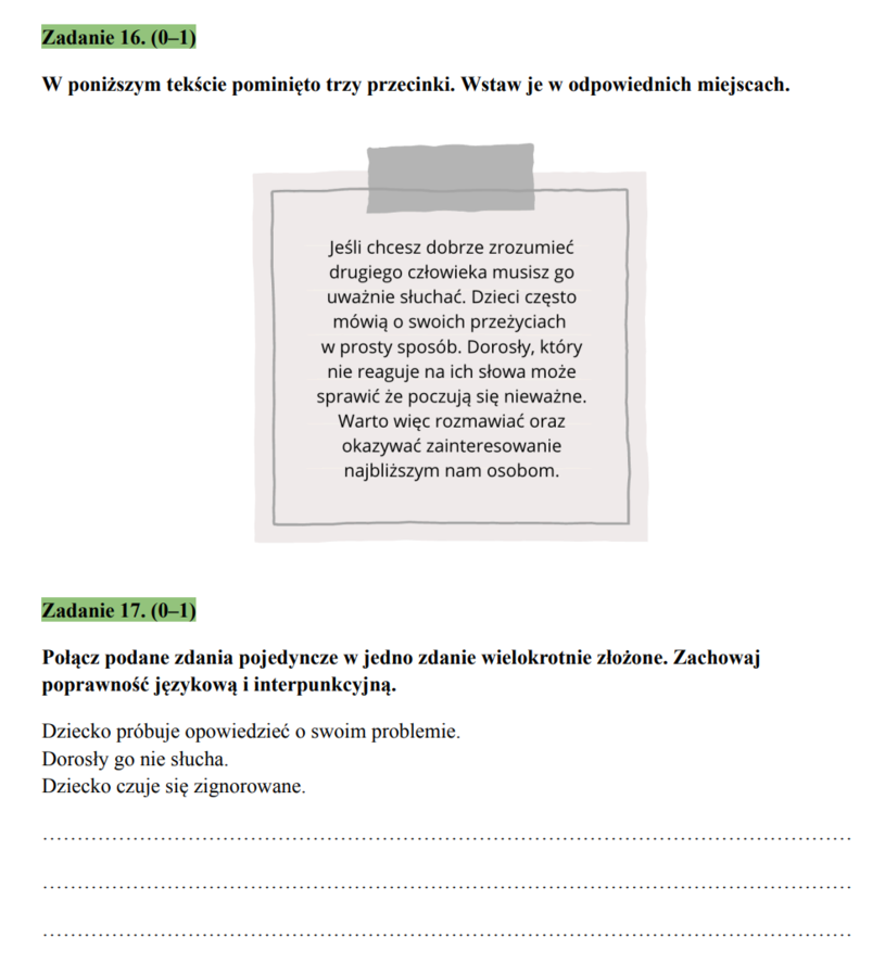 Arkusz egzaminacyjny – z frag. „Oskara i pani Róży” (klasa 8)
