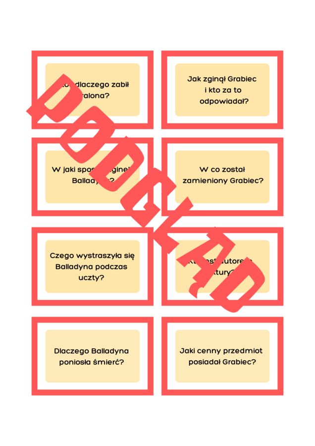 Balladyna - gra "Pokoloruj miecz i malinę"