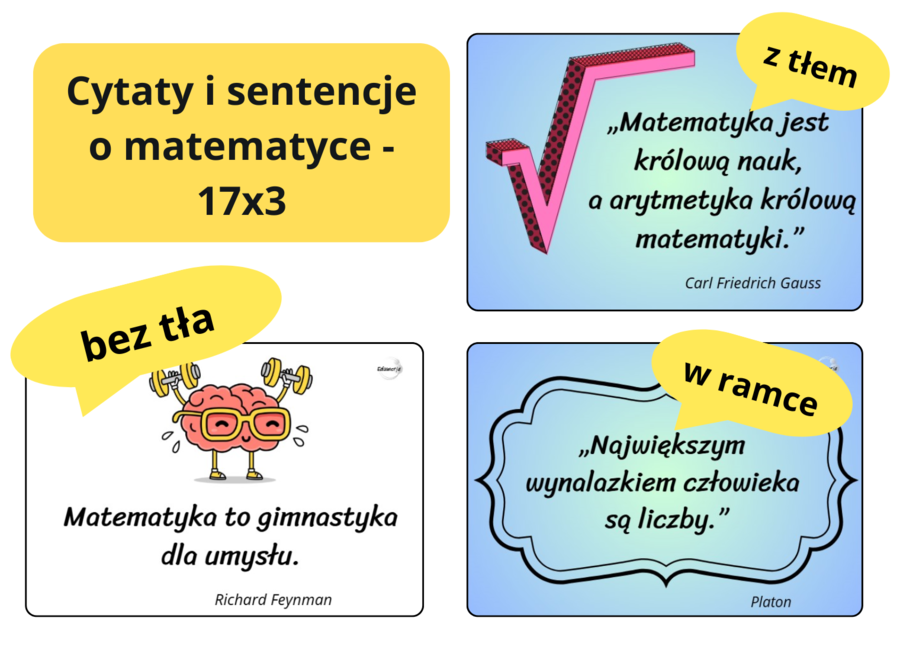 Matematyczne cytaty – 17x3 kart inspirujących – wersja pełna i ekonomiczna do wydruku