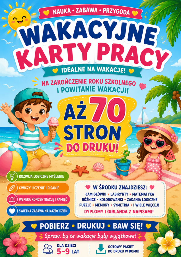 Wakacyjne karty pracy – 70 stron do druku