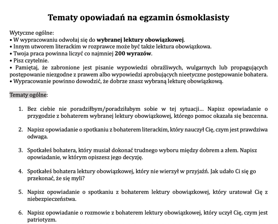 Tematy opowiadań