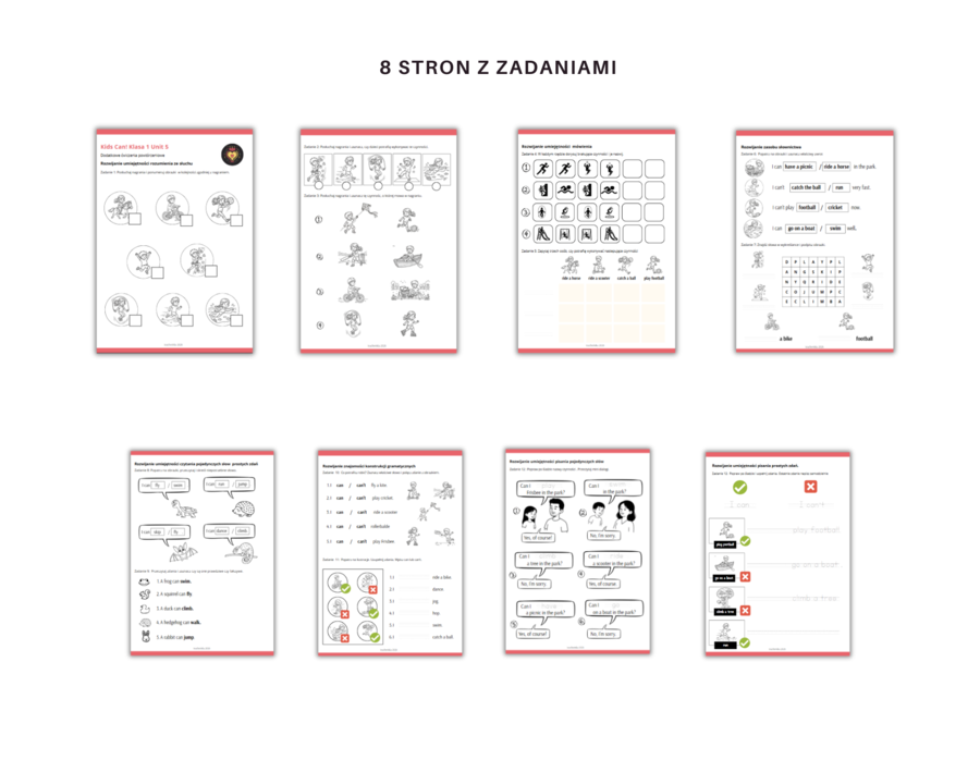 Kids Can 1 Unit 5  Karty Pracy Dodatkowe zadania utrwalające Powtórzenie Klasa Pierwsza  Umiejętności i czasownik Can Zadania Słuchanie Czytanie Mówienie Pisanie