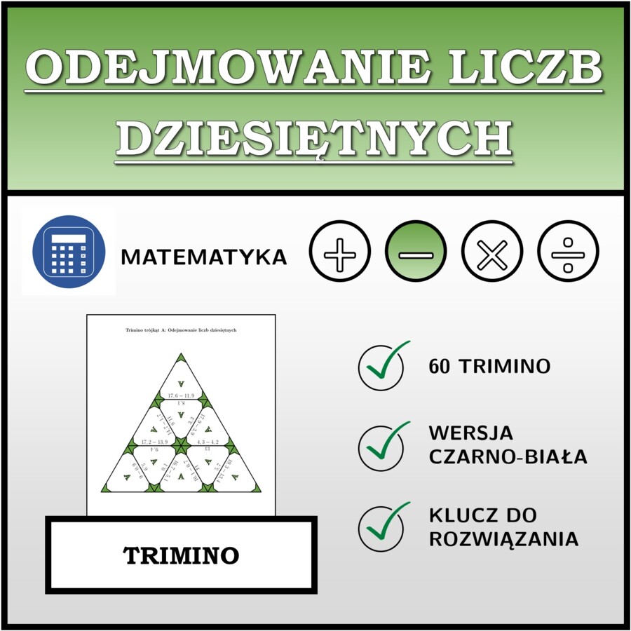 Trimino - Odejmowanie liczb dziesiętnych | matematyka
