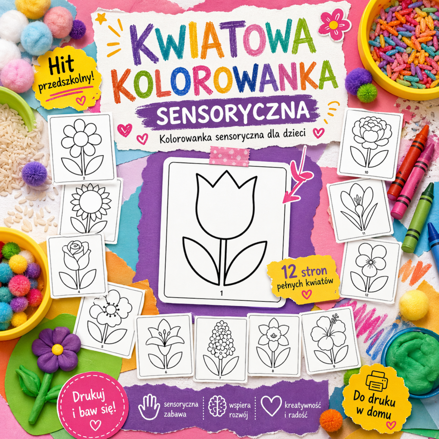 Kwiatowa kolorowanka sensoryczna