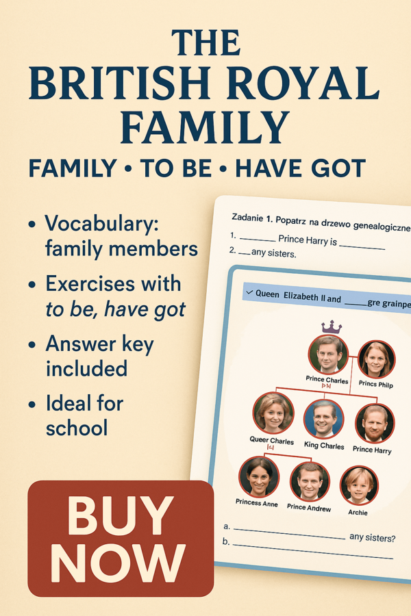 The British Royal Family – Family, TO BE & HAVE GOT | Karta pracy PDF z kluczem