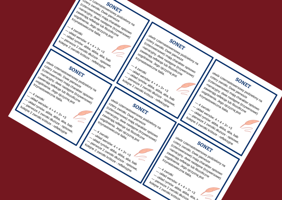 SONET - cechy - wklejka - liryka