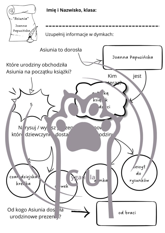 Karty Pracy z odpowiedziami do lektury „Asiunia” Joanny Papuzińskiej