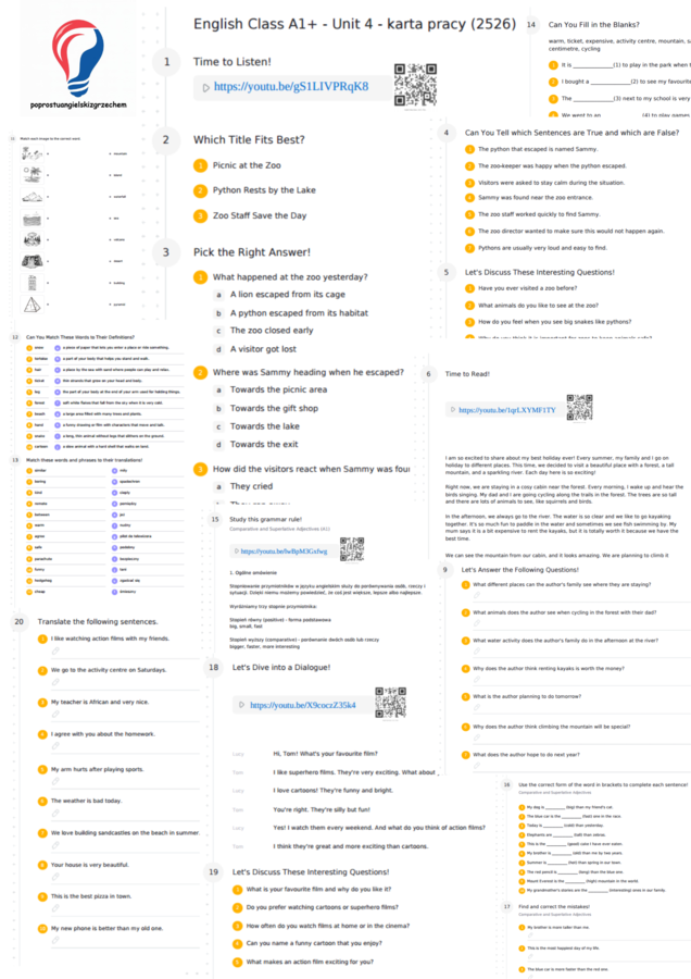 English Class A1+ – Unit 4 – karta pracy