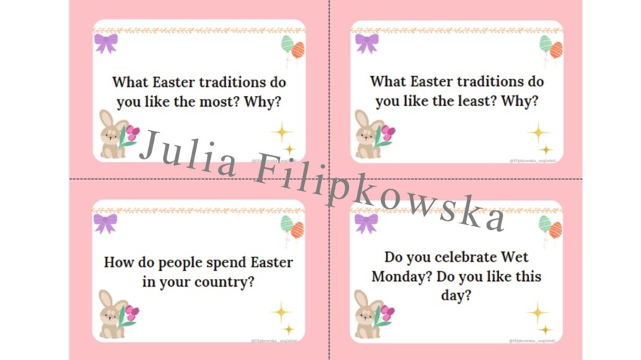 Wielkanoc/ Karty do mówienia/ Mówienie/ Speaking/ Konwersacje/ Easter/ Klasy 4-6/ Klasy 6-8/ Liceum/ SP/ Warm-up/ Rozgrzewka
