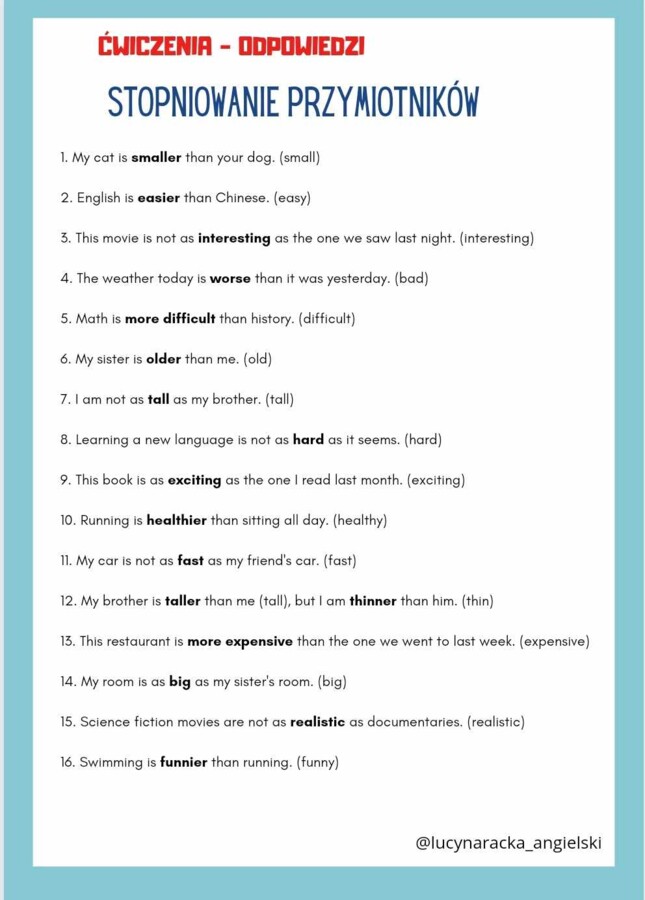 Stopniowanie przymiotników jęz. angielski