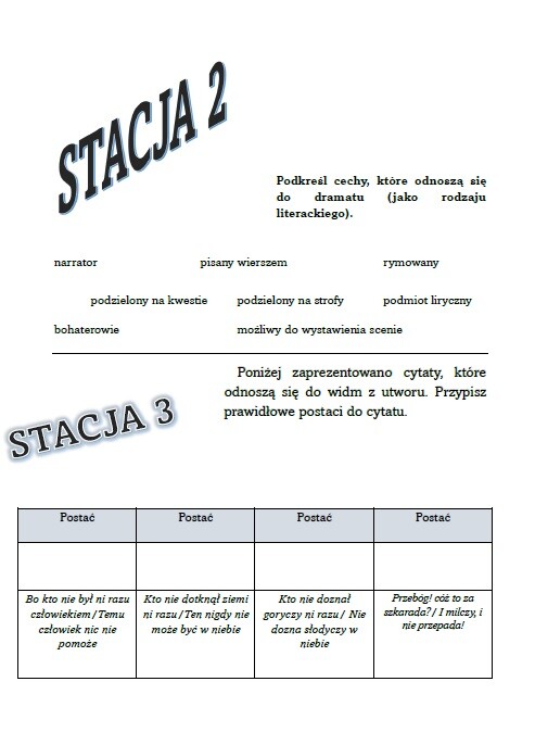 Stacje zadaniowe "Dziady, część II"
