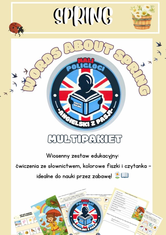 📚 Wiosenny Zestaw Językowy 🌺 – fiszki, ćwiczenia i czytanie!
