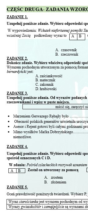 POWTÓRKI PRZED EGZAMINEM. Z BOHATERAMI "PANA TADEUSZA" PRZYPOMINAMY WIADOMOSCI Z ZAKRESU SŁOWOTWÓRSTWA.
