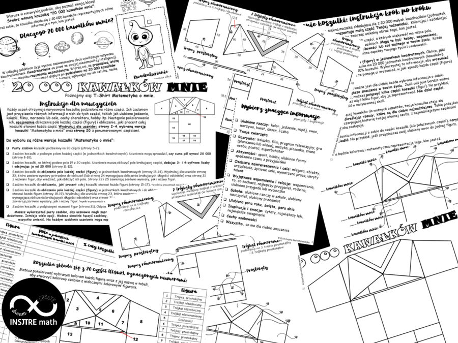 Poznajmy się: T-Shirt Matematyka o mnie. Stwórz własną koszulkę „20 000 kawałków mnie”. Math & Art Projekt na początek roku.
