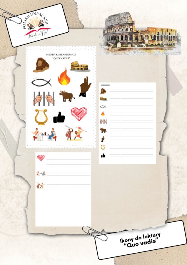 Ikony (obrazki) do lektury "Quo vadis" Henryka Sienkiewicza, język polski, egzamin ósmoklasisty, lektura obowiązkowa klasa 7-8