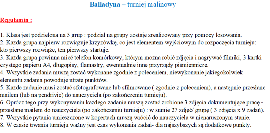 Balladyna - turniej malinowy