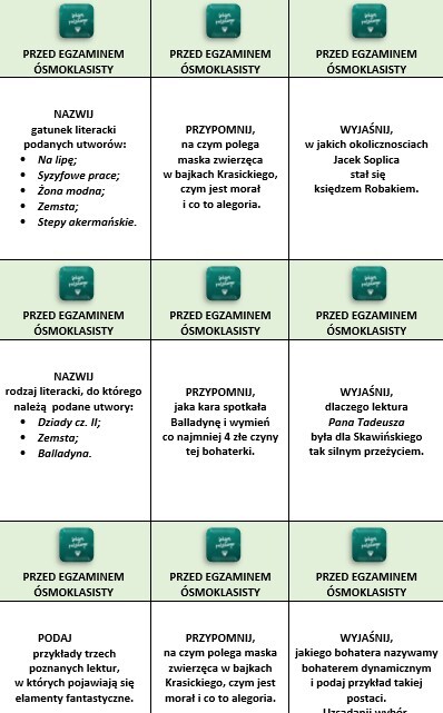 POWTÓRKI PRZED EGZAMINEM ÓSMOKLASISTY/DIAGNOZA NA STARCIE W LICEUM (TECHNIKUM)