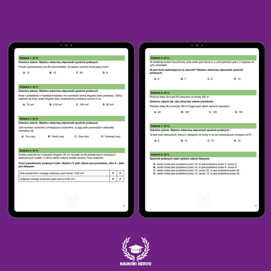 Autorski zbiór arkuszy do E8 - Matematyka
