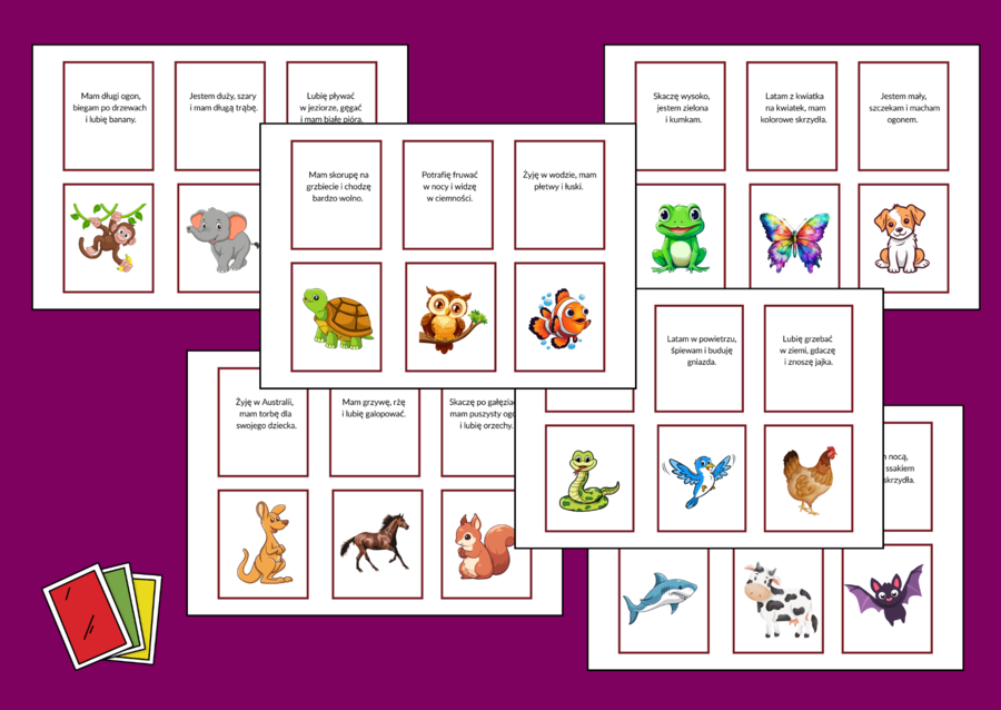 🎴 Gra edukacyjna „Karuta – Zwierzęta” - memory - kalambury - 72 fiszki