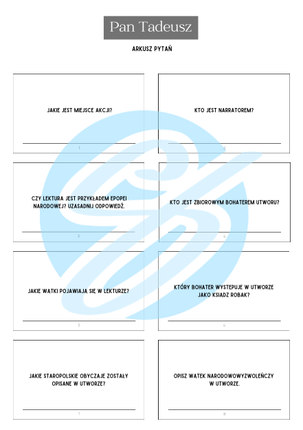 Pan Tadeusz – Adam Mickiewicz - Pytania i Odpowiedzi |Karty do lektury