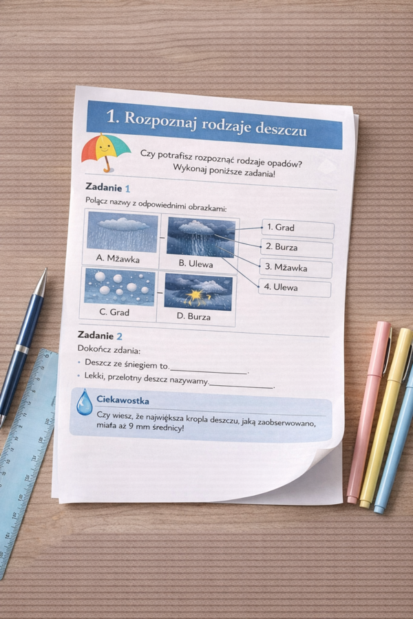 Karta pracy Rozpoznaj rodzaje deszczu