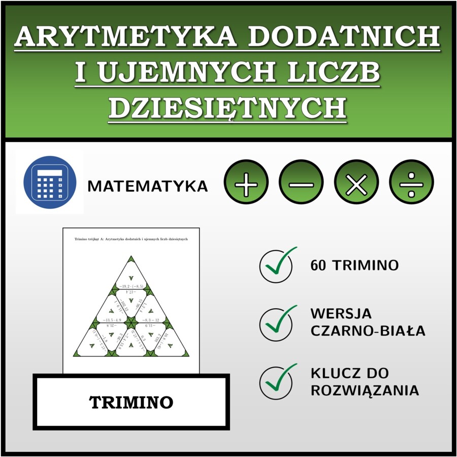 Trimino - Arytmetyka dodatnich i ujemnych liczb dziesiętnych | matematyka
