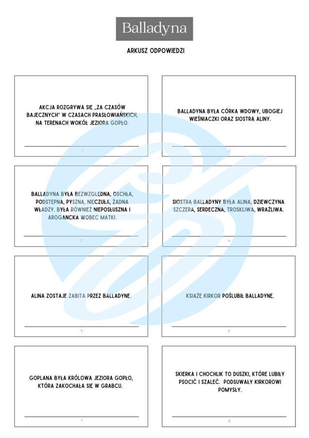 Balladyna – Juliusz Słowacki Pytania i Odpowiedzi | Karty do lektury