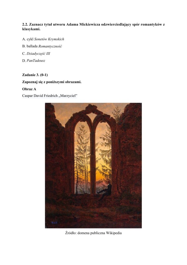 📃Test historycznoliteracki – język polski – matura Romantyzm
