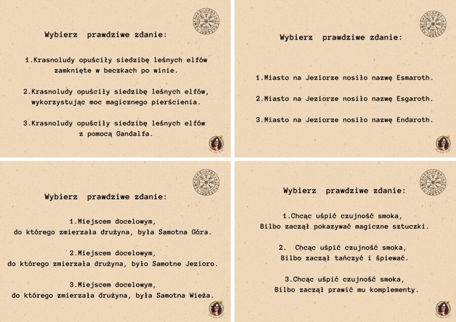 Karty do gry lekturowej "Hobbit".