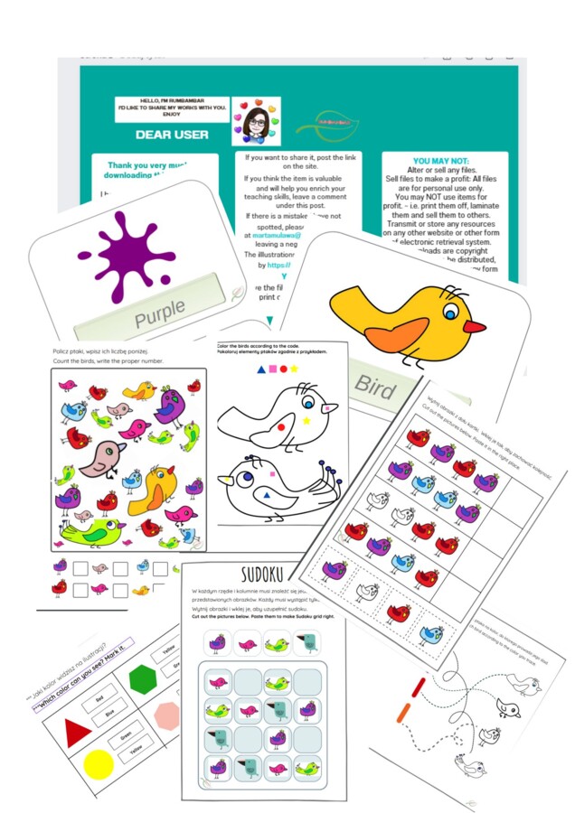 2 Llittle dicky birds... Rymowanka dziecięca Zadania do piosenek UTRWALENIE KOLORÓW