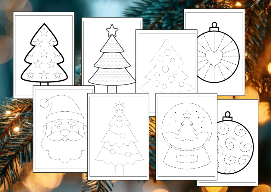 🎄 Boże Narodzenie – zima - Rysowanie po śladzie - 43 karty - świetlica - biblioteka