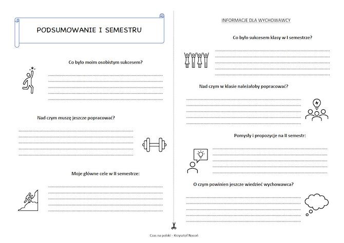 Podsumowanie I semestru - karta na zajęcia z wychowawcą