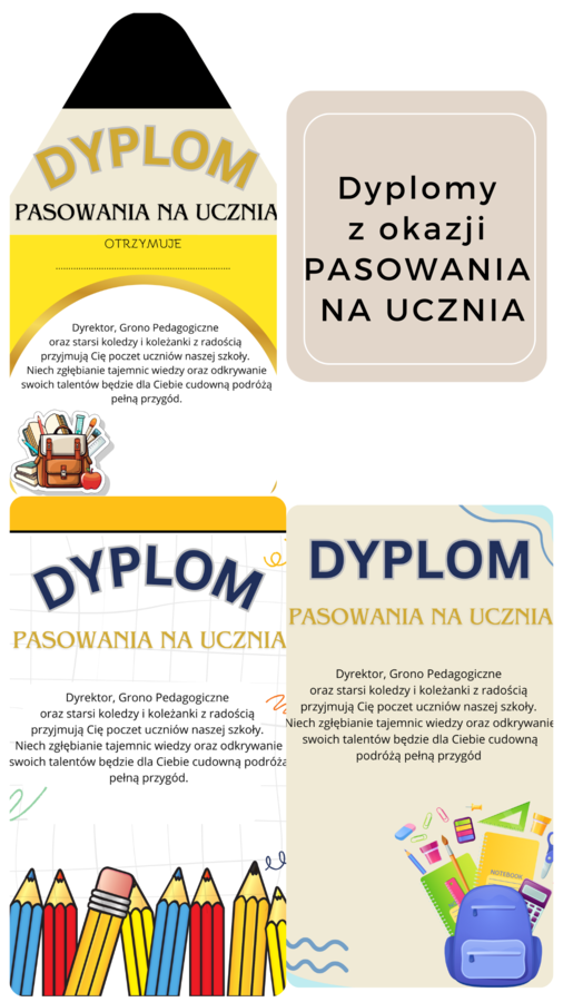 Dyplomy z okazji pasowania na ucznia- 3 wzory