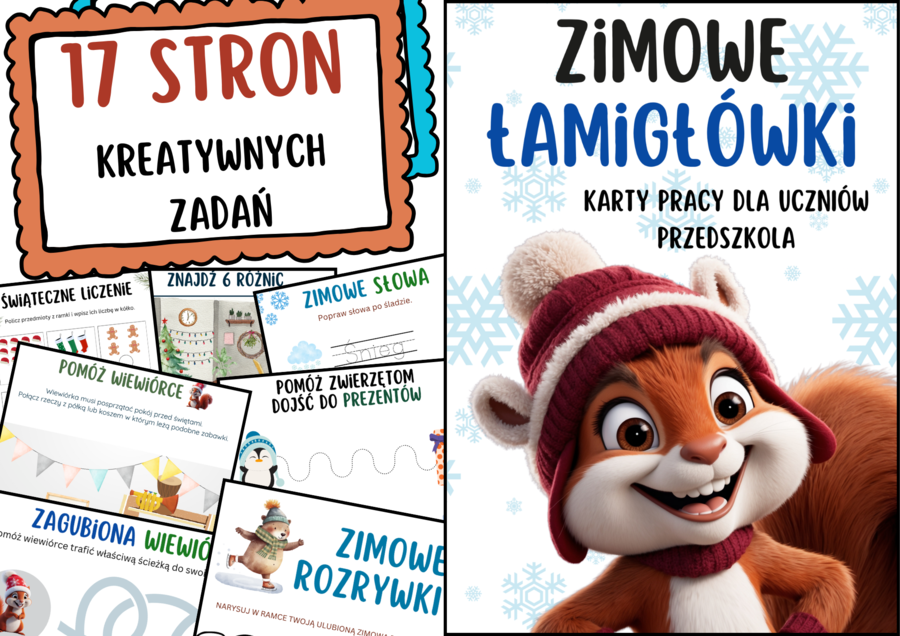 Zimowe łamigłówki - 17 stron kreatywnych ćwiczeń dla przedszkolaków