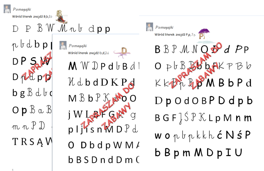 Literki B,b,D,d,P,p zabawa - koncentracja, dysleksja