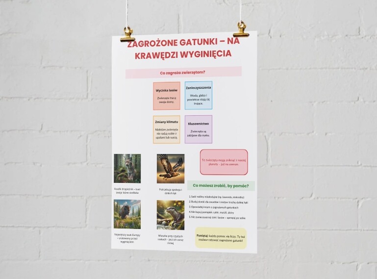 Plakaty. Ekologia i jej znaczenie. Ochrona przyrody, Różnorodność biologiczna, Zagrożone gatunki