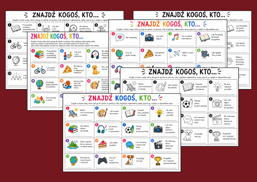 🎯Znajdź kogoś, kto… – 3 karty integracyjne - zajęcia z wychowawcą - powrót do szkoły - kl. 4-8