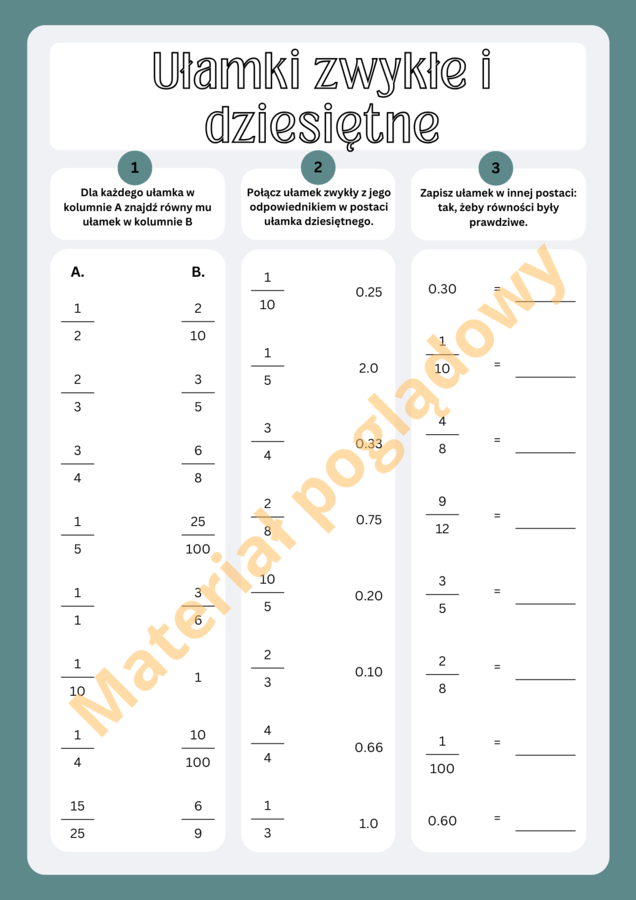 Ułamki zwykłe i dziesiętne - zamiana postaci