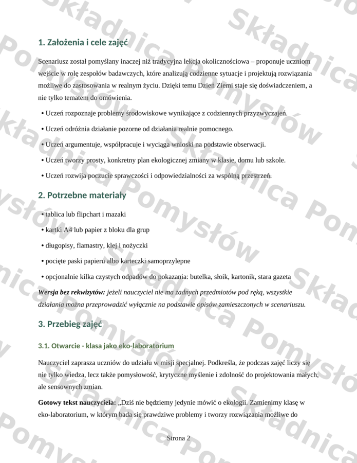 DZIEŃ ZIEMI – scenariusz zajęć - klasy 4-6; edytowalny; pomysł na zajęcia; konspekt; lekcja wychowawcza