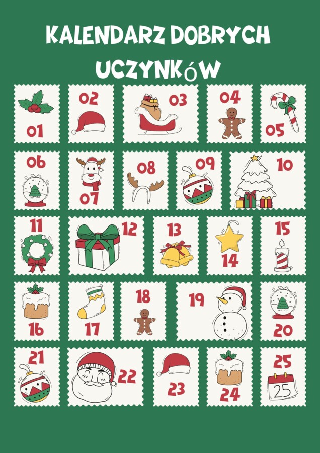 Kalendarz adwentowy - dobre uczynki- klasy I-III
