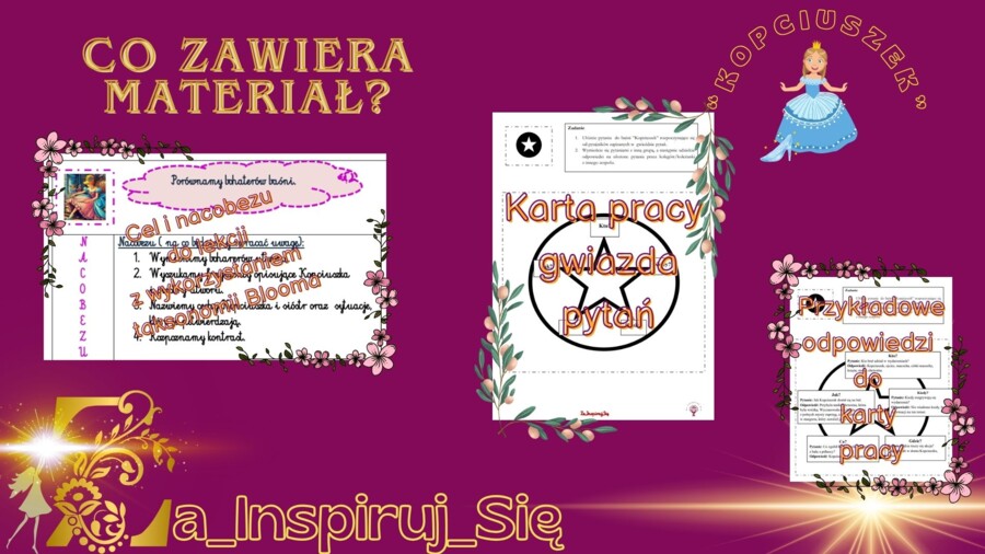 Baśnie: "Kopciuszek", "Bajka o rybaku i rybce", "Królowa pszczół", cechy baśni - karty pracy, scenariusz lekcji, zadania