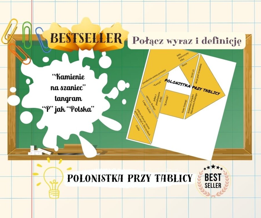 tangram "Kamienie na szaniec" biały i kolorowy