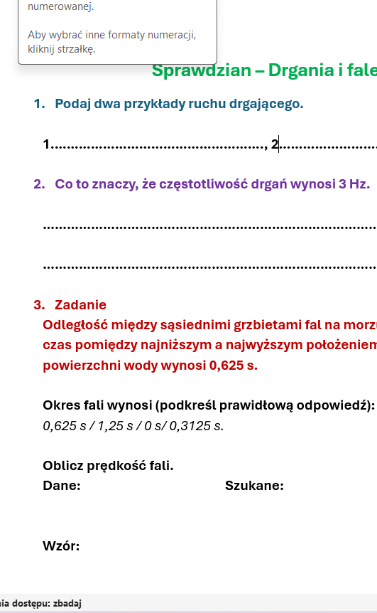 Sprawdzian - Drgania i fale.