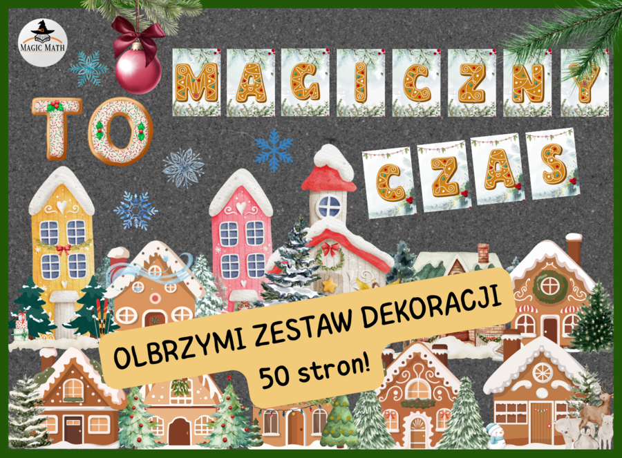 OLBRZYMI ZESTAW Dekoracji Bożonarodzeniowych do Druku – Domki, Choinki, Napis, Girlanda - na gazetkę - 50 stron!