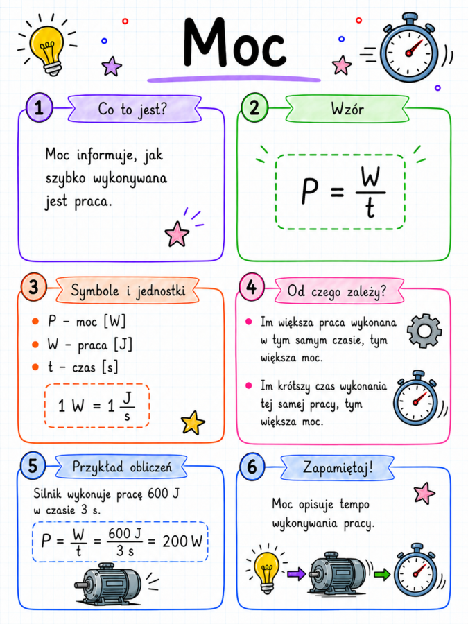 Notatki, które uczą – Fizyka cz. 6 | klasa 7 | Praca, moc, energia | Zestaw notatek graficznych