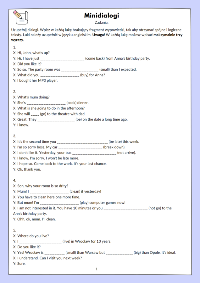 MINIDIALOGI W JĘZYKU ANGIELSKIM (ZAD.6) EGZAMIN ÓSMOKLASISTY